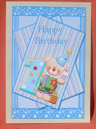 Happy 1st Birthday Bear Card Front by Susan Smith