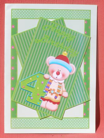 Happy 4th Birthday Bear Card Front by Susan Smith