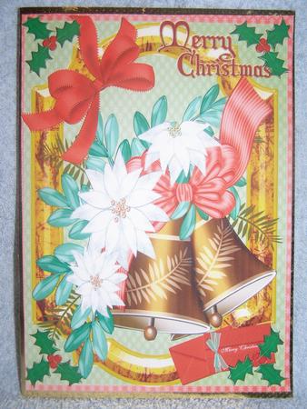 Lovely A5 White Pointsettias on Gold Bell by Susan Smith