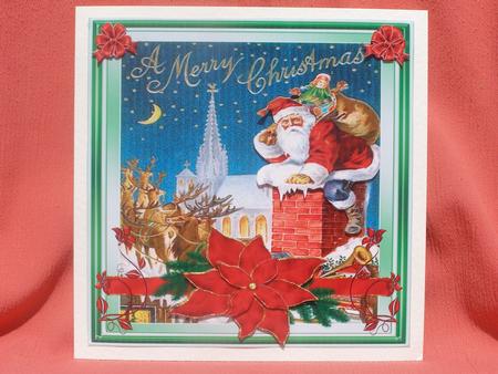 7x7ins Vintage Poinsettia Decoupage Card Front by Susan Smith