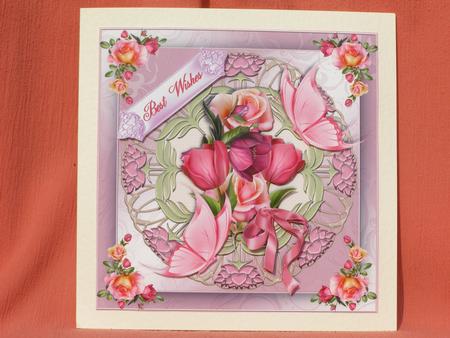 Flowers on Shimmering Embossed Pink Card Topper by Susan Smith