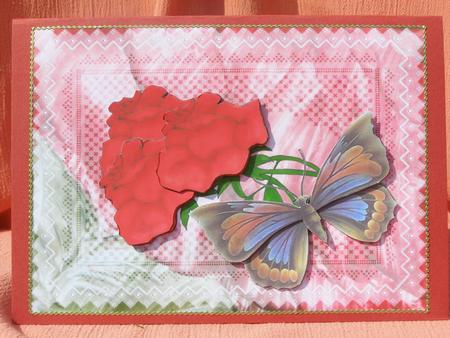 Red Roses with Butterfly on Parchment - Any Occasion Card by Susan Smith