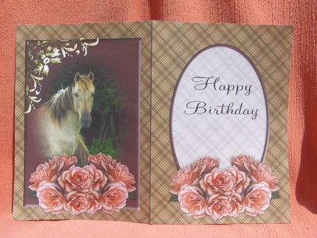 Pink Roses and Horse Happy Birthday Insert by Susan Smith