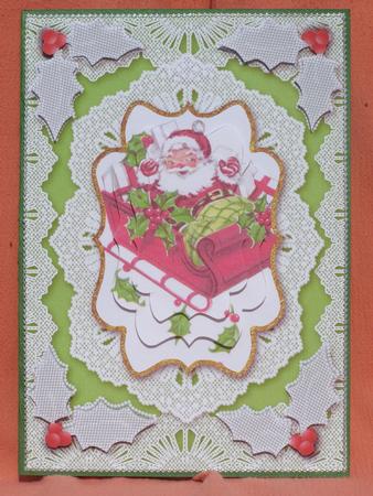 Vintage A5 Lace Santa Sleigh Card Front Step by Step by Susan Smith