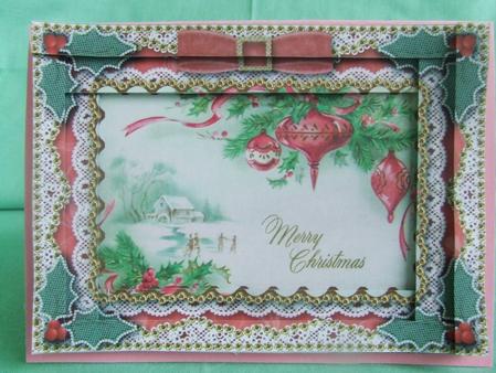 Christmas Pink Baubles Spiral Edge Stacker 7x5in Card Front by Susan Smith