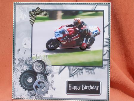 Motorbike Racing & Cogs Card Front 8x8inch by Susan Smith