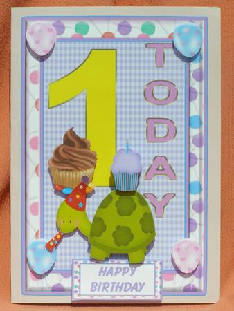 Happy 1st Birthday Decoupage Card Front by Susan Smith
