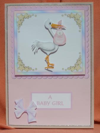 Baby Girl Stork Card by Susan Smith