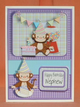 Birthday Monkey Son Nephew Grandson Card Topper by Susan Smith