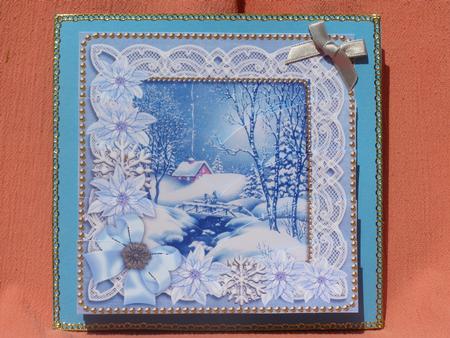 Blue Winter Walk Poinsettia 5in V Bottom Stacker by Susan Smith