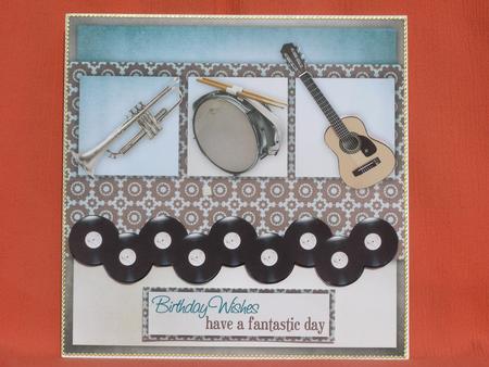 Music Trio Guitar Drum Trumpet 8x8inch Topper by Susan Smith