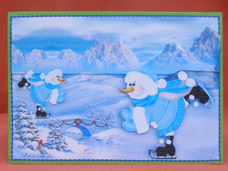 Ice Skating Snowmen in Snow Scene by Susan Smith