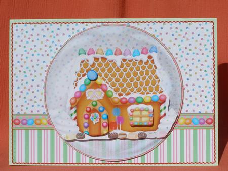 Gingerbread House Snow Globe Card Front and Topper by Susan Smith
