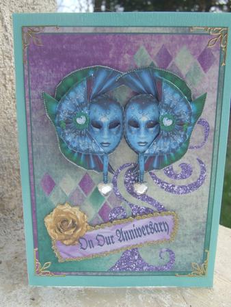 Carnevale in Blue - Decoupaged A5 Card Front by Susan Smith