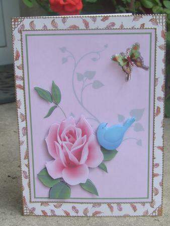 Gorgeous Rose with Leaf Flourish & Little Bird by Susan Smith