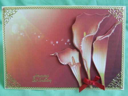 Stunning Sparkling Calla Lilies Card Front & Decoupage by Susan Smith