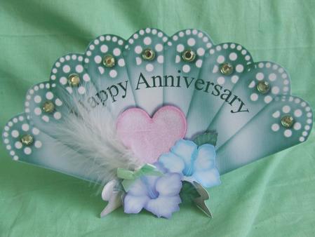 Green Floral Anniversary Fan & Stand by Susan Smith
