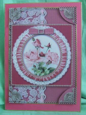 Pink Roses 2 A5 Half Lace Card Front by Susan Smith