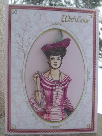 Vintage Beauty Wearing Purple & Pink, on a Lace Backing Card Front by Susan Smith