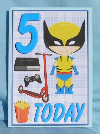 Childrens 5th Birthday Decoupage Card Front by Susan Smith