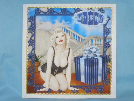 Birthday Pinup with Blue Gift Decoupage by Susan Smith