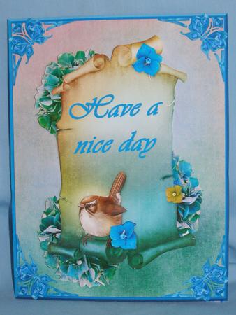 Bird on Scroll, Card with Decoupage by Susan Smith