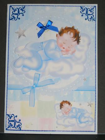 New Baby Boy Sleeping on a Cloud Decoupage by Susan Smith