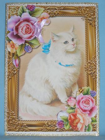 Vintage White Cat & English Roses by Susan Smith