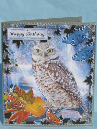 Woodland Owl in the Waterfall with Decoupage by Susan Smith