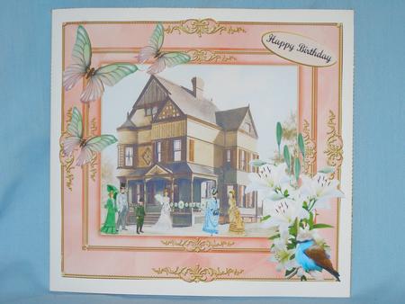 Victorian Welcome Scenic Picture with Lily & Bird Decoupage by Susan Smith