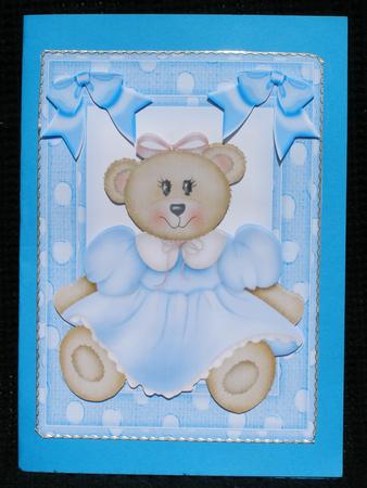 Teddy Girl in Blue, in Blue Spot Frame with Bows by Susan Smith