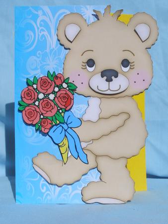 Teddy with Flowers Shaped Card by Susan Smith