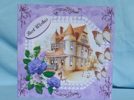 Victorian House with Blue Roses & Lilac Decoupage by Susan Smith