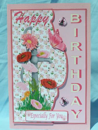 Pink Butterfly Decoupage Card Front by Susan Smith