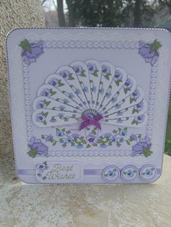 Purple Pansy Fan with Pearl and Lace Frame by Susan Smith