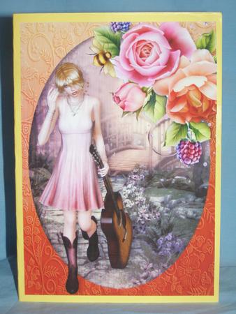 Guitar Lady in Pink with English Roses by Susan Smith