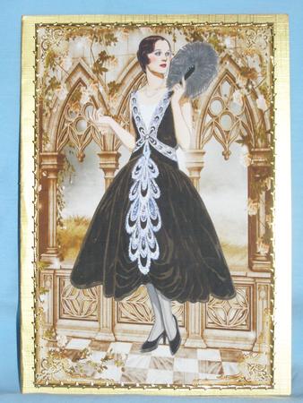 Lady in Black Decoupage Card Front by Susan Smith