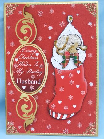 Husband Christmas Card with Puppy in Stocking by Susan Smith