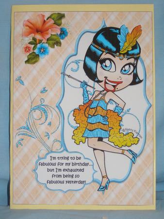 Frieda Flapper is Fabulous Orange/blue Quick Card by Susan Smith