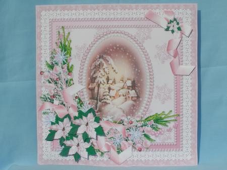 8x8 Vintage Scene with Pink Poinsettias by Susan Smith
