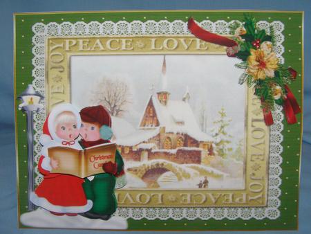 Peace Love Joy Vintage Scene with Carol Singers Red by Susan Smith
