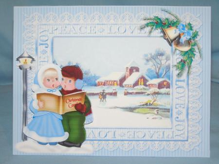 Peace Love Joy Vintage Christmas Scene + Carol Singers Blue by Susan Smith