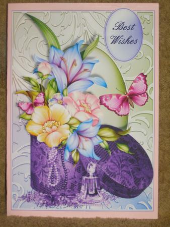 Hat Box Filled with Beautiful Flowers Card Front by Susan Smith