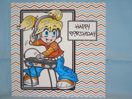 Anime Dj - 8x8 Quick Card - Orange & Blue by Susan Smith