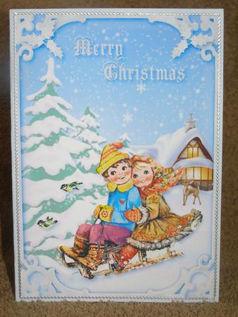 Christmas Sledging Children Card Front by Susan Smith