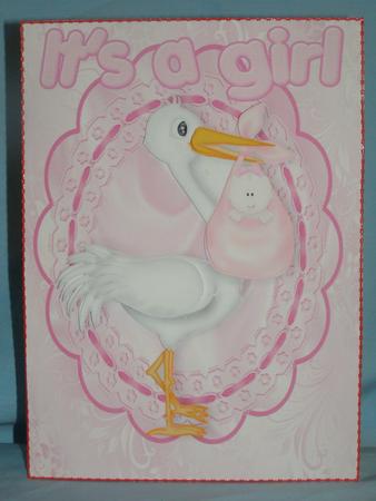 It's a Girl! with Cute Stork in Lace Frame by Susan Smith