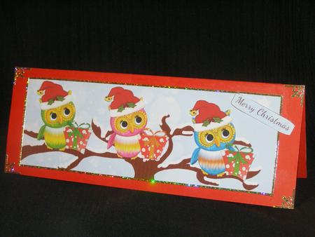 Three Little Owls Christmas Long Dl Card by Susan Smith