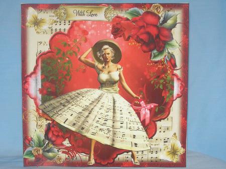 1950's Style Music and Red Roses Card Front by Susan Smith