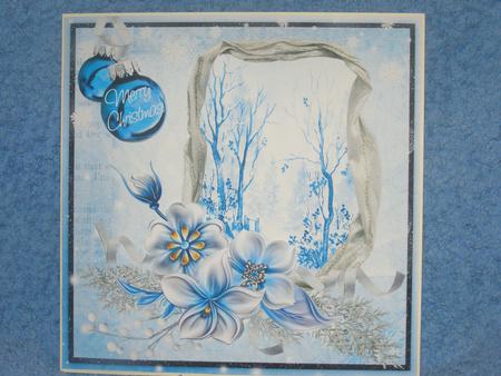 Winter Flowers & Snow Scene at in Blue 8x8inch by Susan Smith