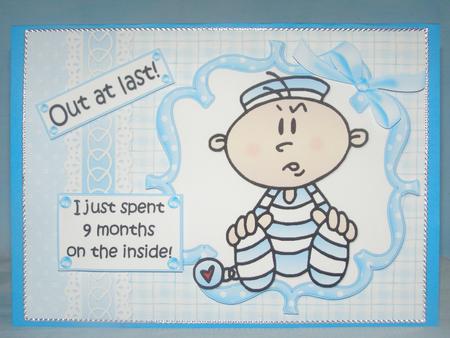 Out at Last New Baby Boy Quick Card by Susan Smith